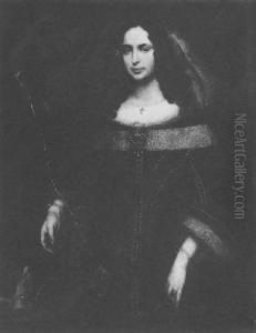 Portrait Of A Lady In Elegant Dress, A Small Dog Beside Her by Giovanni Bernardo Carbone