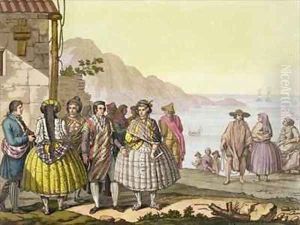 Men and women in elaborate costume, Chile by G. Bramati