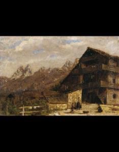 Paese Montano Con Figure by Filippo Carcano
