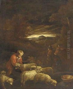 A wooded landscape with a shepherd and his flock by Francesco, II Bassano