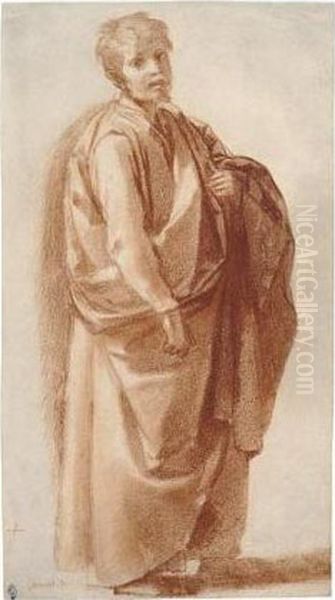 Study Of A Standing Male Figure In Heavy Drapery - view 1