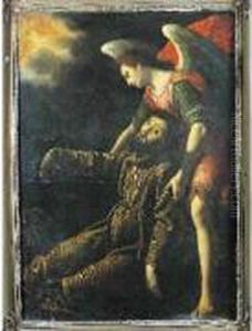 Saint Francois D'assise Soutenu Par Un Ange. Recevant Les Stigmates.