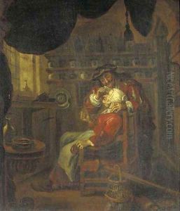 A doctor and patient in a surgery by Gerard Ter Borch