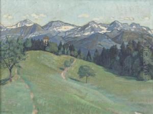 Fruhlingslandschaft Mit Strattligturm Bei Spiez.