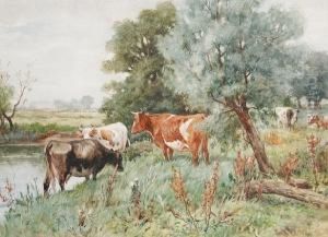 Cattle Grazing By A Riverbank Cattle Grazing By A Riverbank