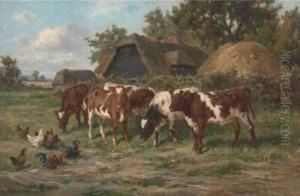 Calves And Poultry By A Farm