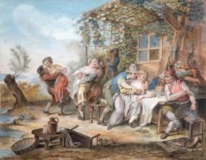 Scene De Cabaret Sous Une Treille by Jacques Philippe Caresme