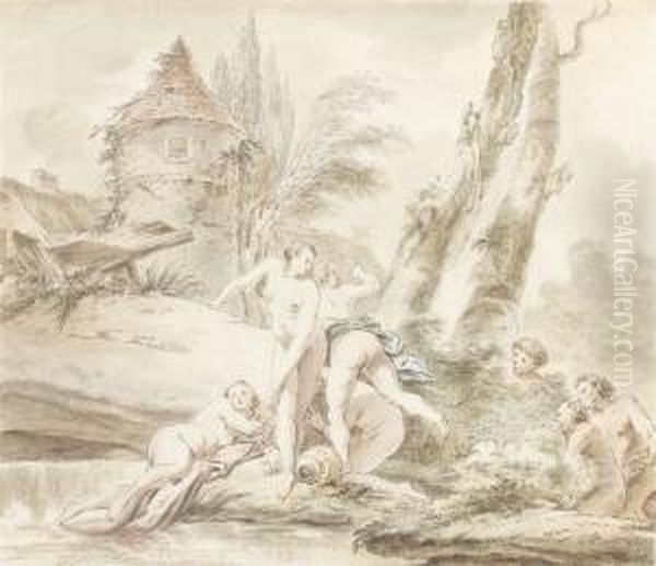 Un Paysage Avec Trois Nymphes Au Bain, Surprises Par Trois Satyres. - view 1