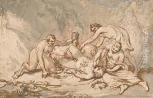 Une Nymphe Nourrissant Silene Etendu