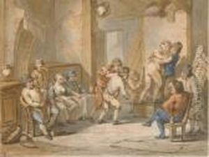 Des Paysans Dans Un Interieur Regardant Un Garcon Jouant Acolin-maillard by Jacques Philippe Caresme