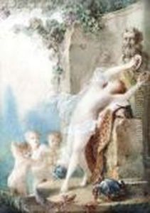 A Dancing Faun Surrounded By Putti by Jacques Philippe Caresme