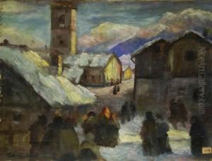 Scorcio Di Paese Innevato by Vittore Antonio Cargnel