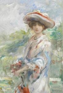 Figura Di Donna Con L'ombrellino Rosso