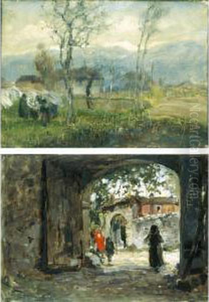 Coppia Di Paesaggi Con Figure - view 1