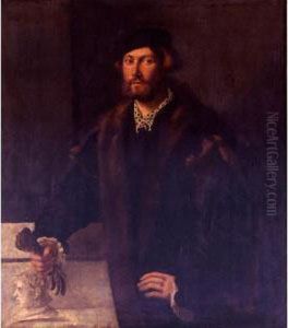 Portrait Of A Man Holding A Glove In His Right Hand by Giovanni De' Busi Cariani