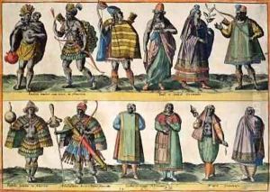 North American Indians, Indian and Oriental Costumes, South American Indians and African and Moorish Costumes, from 'Costumes of Different Nations of Europe, Asia, Africa and America' by Abraham de Bruyn