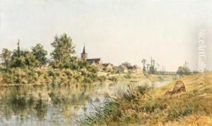 A French River Landscape by Maria Cornilleau Raoul Carl-Rosa