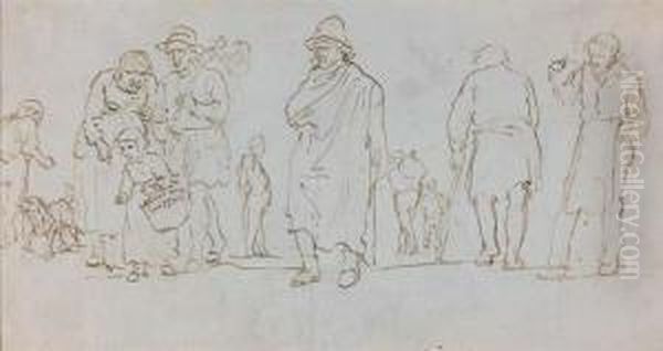 Differents Personnages Dont Une Fillette Et Un Homme Avec Son Chien - view 1
