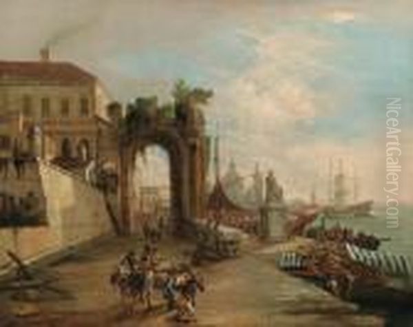 Porto Di Mare Con Monumento, Porta Urbana Palazzo E Carovana Di Mercanti - view 1