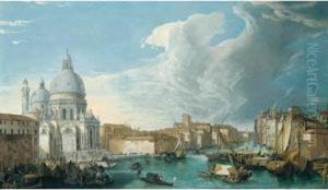 Venice, A View Of The Grand Canal With The Church Of Santa Maria Della Salute by Luca Carlevarijs