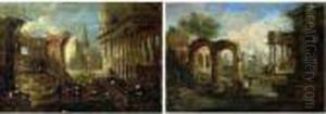 Paire D'architectures Antiques Animees De Personnages