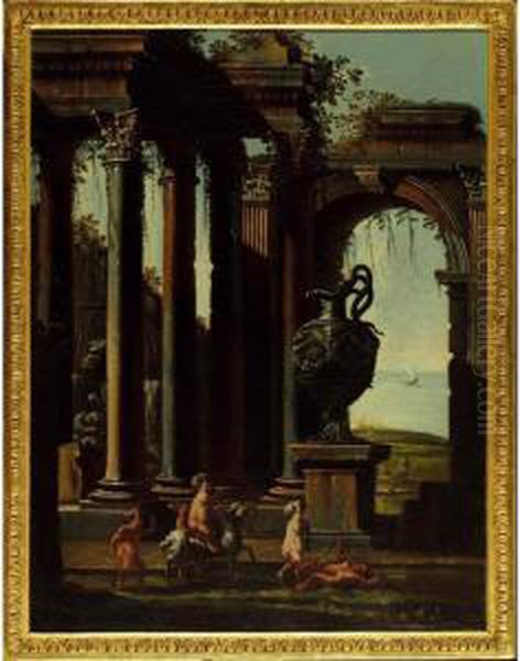 A Capriccio Of Classical Ruins With Putti Riding A Goat In The Foreground - view 1