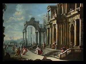 Phantastische Architektur Mit Antikisch- Mythologischerfigurenstaffage by Alberto Carlieri