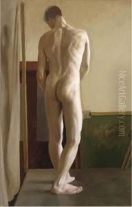 Standing Male Nude, Back View by Hilda Carline
