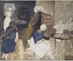Hilda, Gilbert And Friends In The Living Room by Hilda Carline