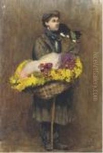 Flower Seller; Girl And Sewing Box; Sketch Of A Horse; And Coastal Landscape by Hilda Carline