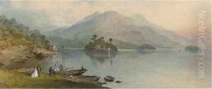 Figures on the edge of Lake Killarney by Charles Frederick Buckley