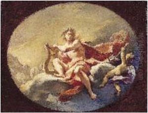 Apollon Appuye Sur Sa Lyre Et L'amour Derobant Une Fleche