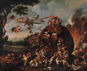 Pygmies fighting over a skull by Faustino Bocchi