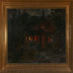 House Between Trees With Lights In The Windows by Carl Christian E. Carlsen