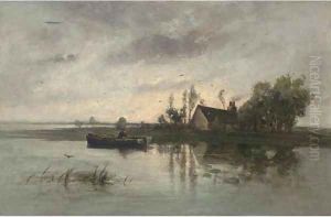 Fishing on the river at dusk