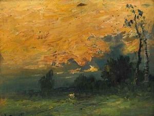Sunset over the meadows by George Boyle