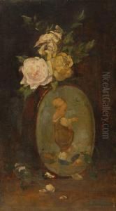Floral Still Life With Roses And A Portrait Vase by Emil Carlsen