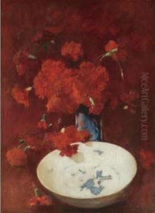 Red Carnations And Delft