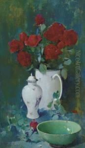 Still Life, Roses And Oriental Vases by Emil Carlsen
