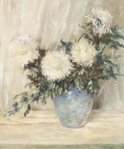 White Peonies In A Blue Vase by Emil Carlsen
