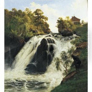 View Of The Waterfall At Stora Mollan, Sweden by Johann-Hermann Carmiencke