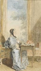 Portrait De La Comtesse Rochambeau Assise A Une Table, De Profil Vers La Gauche by Louis Carrogis Carmontelle
