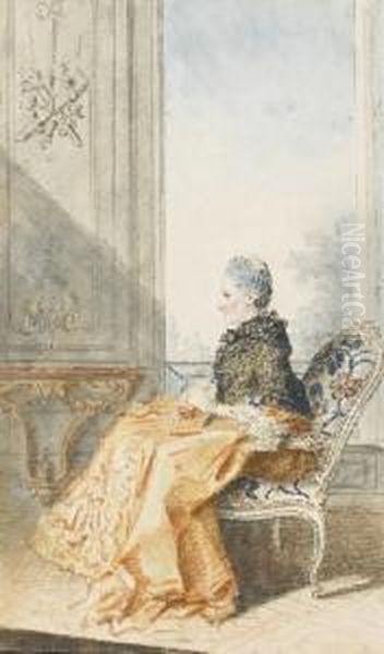 Portrait D'une Femme Assise Devant Une Fenetre, Tenant Une Boite Entre Les Mains - view 1