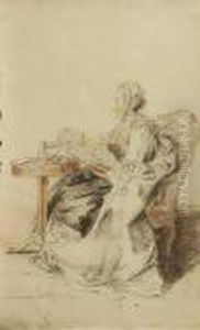Lady With Needlepoint by Louis Carrogis Carmontelle