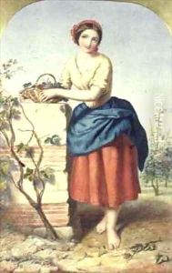 Girl with Basket of Grapes by Jules I Bouvier