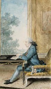 A Seated Gentleman In Profile To
The Left Writing A Letter At Adesk In Front Of An Open Window by Louis Carrogis Carmontelle