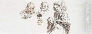 Estudios De Cabezas by Antonio Carnicero Y Mancio