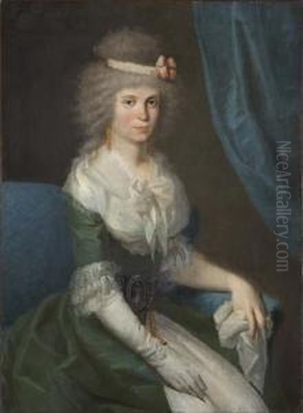 Retrato Sedente De Una Dama De
Tres Cuartos Con Un Traje Verde Con Encajes En Cuello Y Mangas - view 1