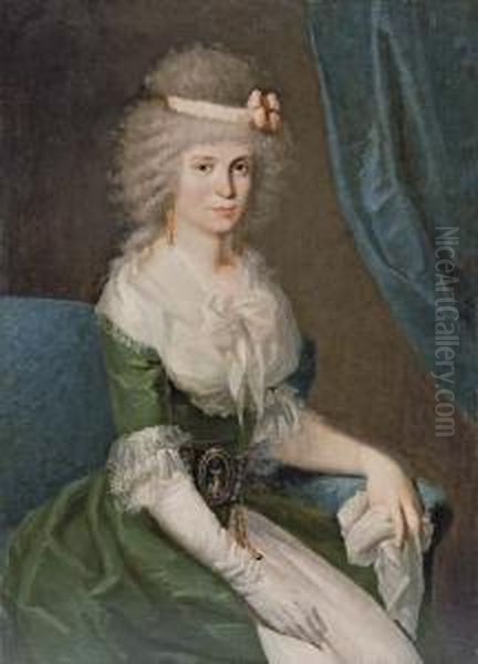 Portrait Of A Lady,
Three-quarter-length, Seated, In A Green Dress With White Lace Sleeves
And Collar - view 1