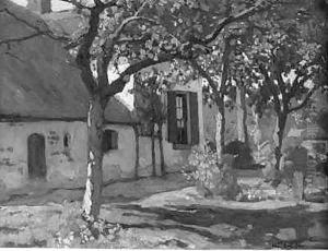 A farmyard with blossomtrees by Paul Bodifee